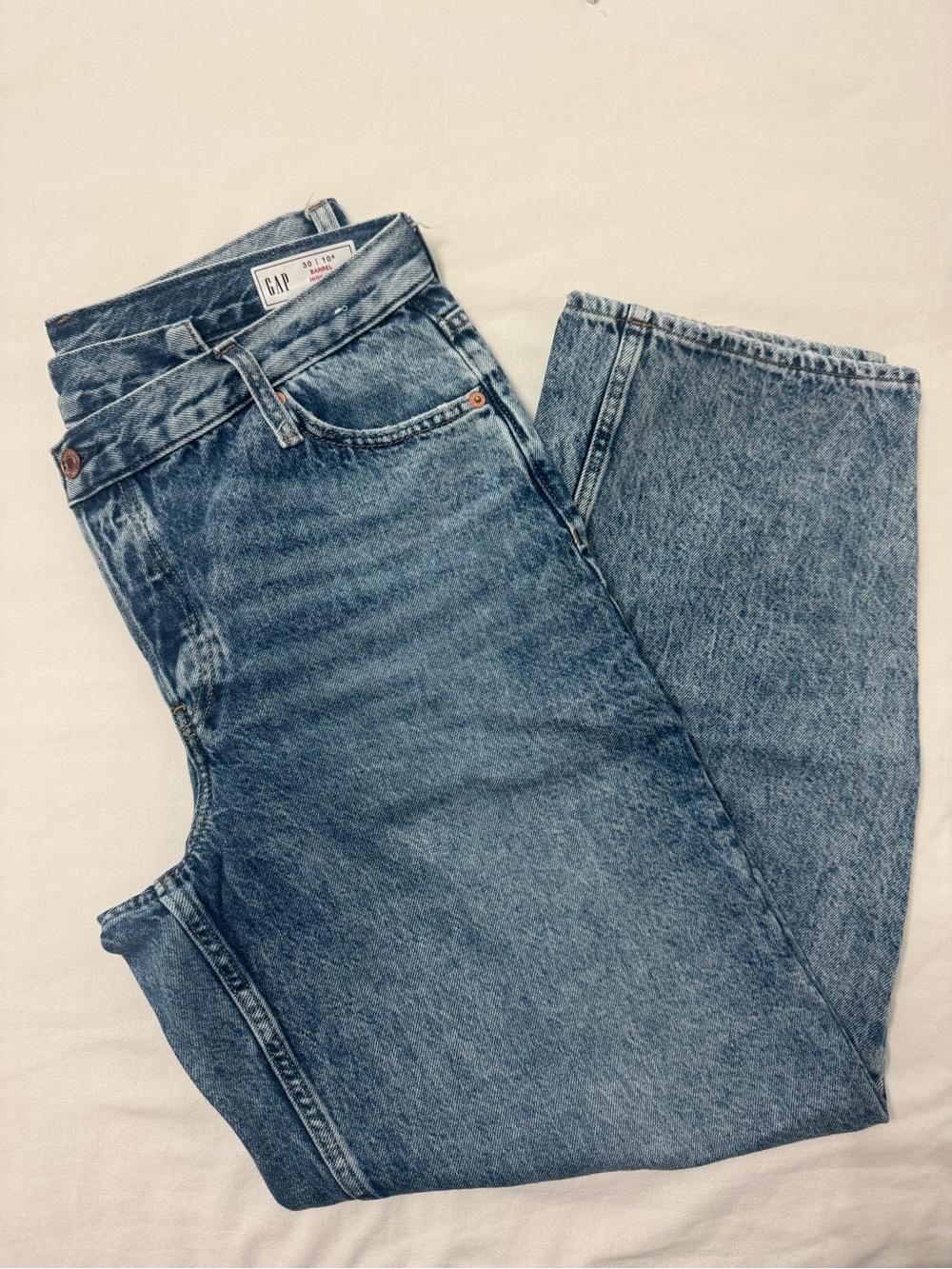 GAP Light Blue Denim High Rise Barrel Jeans with Button Detail